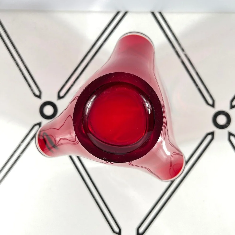 VTG‎ Murano Style Ruby Red Handkerchief Art Glass Vase Mid-Century Modern 7.25